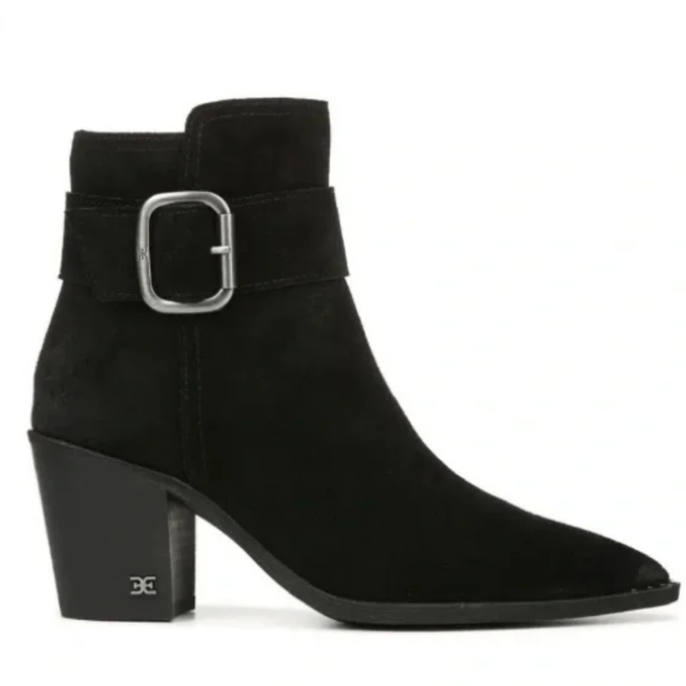 Sam Edelman Black Leather Suede Buckle Ankle Boots. Size 8.5